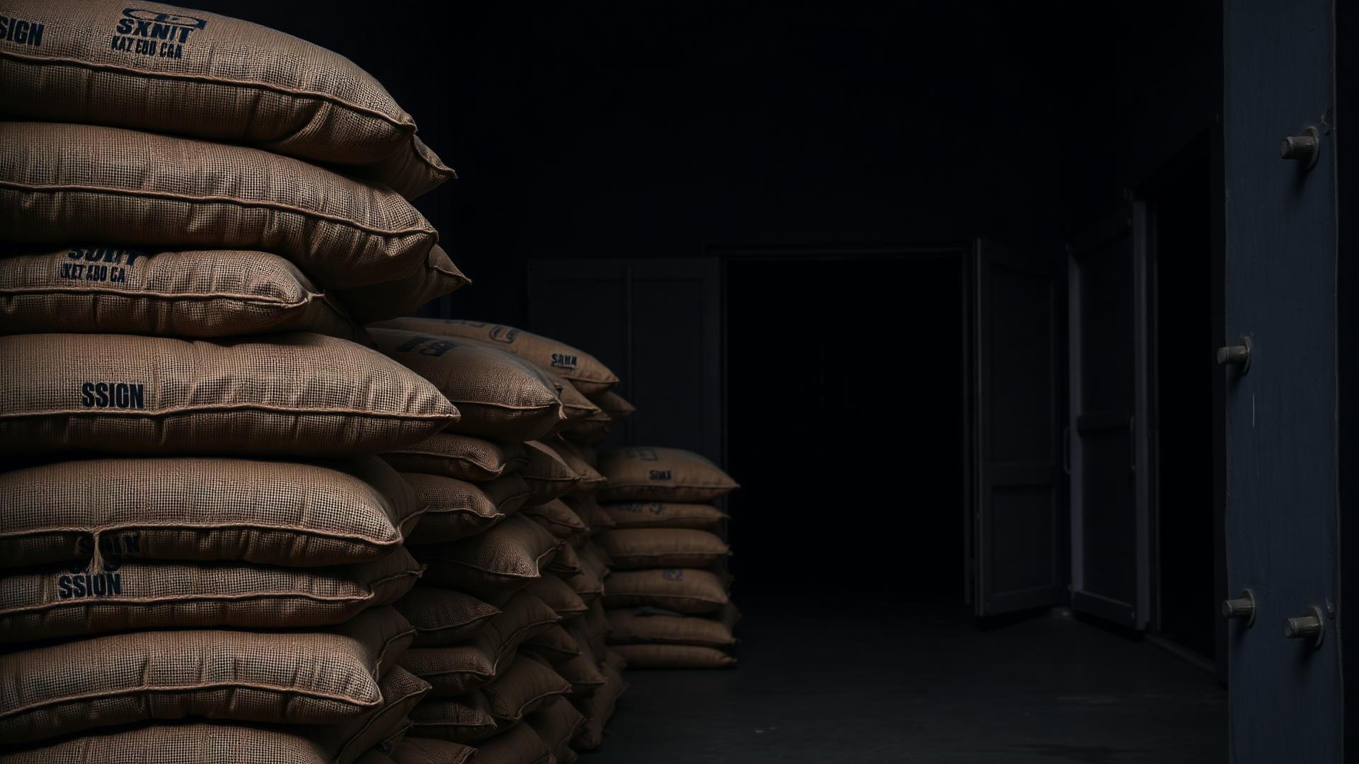 Export coffee bags stacked for containerisation